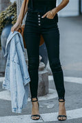 Midi Waist Buttons Leggings Pants with Pockets
