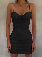 New Summer Sexy Cut Out Ruched Spaghetti Mini Club Midi Dresses