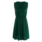 Ruffle Trim Tie Neck Elastic Waist A-Line Mini Dress