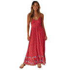 Ditsy Floral Print Border Trim Spaghetti Strap Maxi Dress