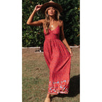 Ditsy Floral Print Border Trim Spaghetti Strap Maxi Dress