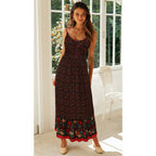 Ditsy Floral Print Border Trim Spaghetti Strap Maxi Dress