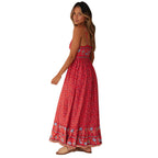 Ditsy Floral Print Border Trim Spaghetti Strap Maxi Dress
