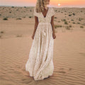 Polka Dot V-Neck Drawstring Tassel Empire Waist Tiered Maxi Dress