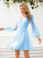 Birthday Mini Dresses White Long Sleeves Short Dress