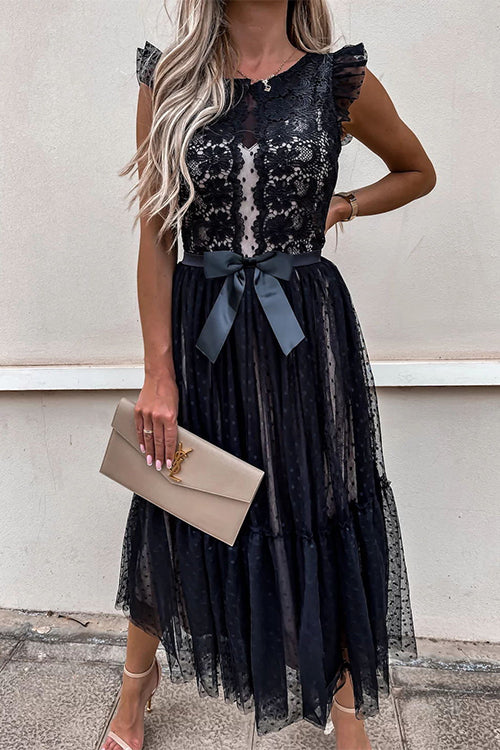 High Waist Sleeveless Lace Swing Dress