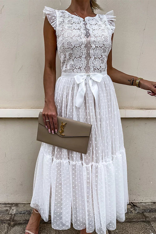 High Waist Sleeveless Lace Swing Dress