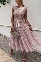High Waist Sleeveless Lace Swing Dress