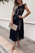 High Waist Sleeveless Lace Swing Dress