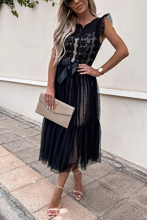 High Waist Sleeveless Lace Swing Dress