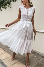 High Waist Sleeveless Lace Swing Dress