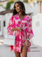 Summer Dress Pink V-Neck Beach Dress
