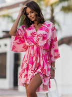 Summer Dress Pink V-Neck Beach Dress