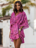 Summer Dress Pink V-Neck Beach Dress