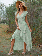 Floral High Low Wrap Dress for Women - Flutter Sleeve V Neck Ruffle Hem Long Dress - Summer Garden Wedding Guest 2026
