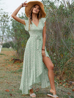 Floral High Low Wrap Dress for Women - Flutter Sleeve V Neck Ruffle Hem Long Dress - Summer Garden Wedding Guest 2026
