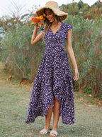 Floral High Low Wrap Dress for Women - Flutter Sleeve V Neck Ruffle Hem Long Dress - Summer Garden Wedding Guest 2026