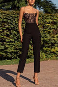 Solid Lace Splice Straight Leg Cami Jumpsuit