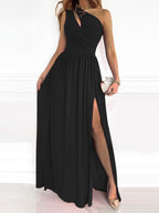 Printed Maxi Dress One-Shoulder Cutout High-Slit Prom Dresses