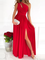 Printed Maxi Dress One-Shoulder Cutout High-Slit Prom Dresses