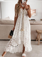 Lace Boho Long Slip Dress for Women - Tassel V Neck High Low Sundress- Summer Beach Vacation 2026