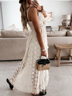 Lace Boho Long Slip Dress for Women - Tassel V Neck High Low Sundress- Summer Beach Vacation 2026