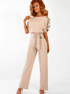 Deep Blue Jumpsuit Lace Up Knotted Natural Waist Trousers Outfit