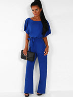 Deep Blue Jumpsuit Lace Up Knotted Natural Waist Trousers Outfit