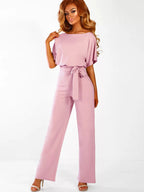 Deep Blue Jumpsuit Lace Up Knotted Natural Waist Trousers Outfit