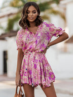 Vibrant Floral Shirt Dress for Women - Puff Sleeve Belted Mini Skater Dress - Summer Casual Vacation 2026