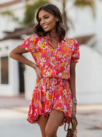 Vibrant Floral Shirt Dress for Women - Puff Sleeve Belted Mini Skater Dress - Summer Casual Vacation 2026