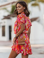 Vibrant Floral Shirt Dress for Women - Puff Sleeve Belted Mini Skater Dress - Summer Casual Vacation 2026