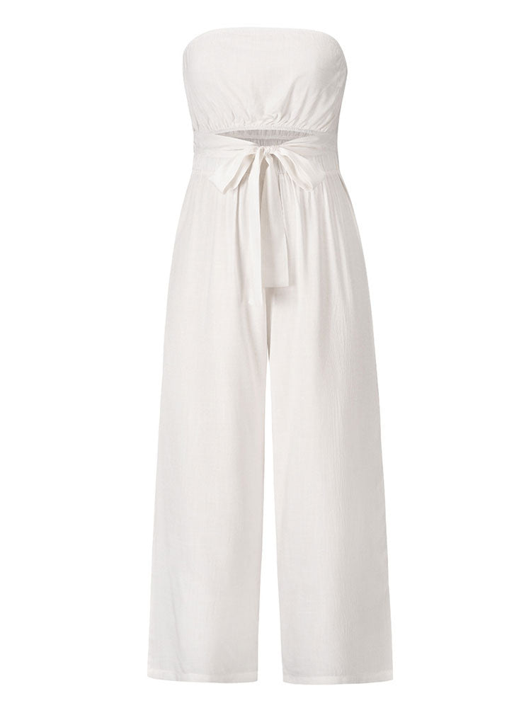 Light Sky Blue Jumpsuit Sleeveless Lace Up Backless Wide Summer Playsuit