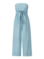 Light Sky Blue Jumpsuit Sleeveless Lace Up Backless Wide Summer Playsuit