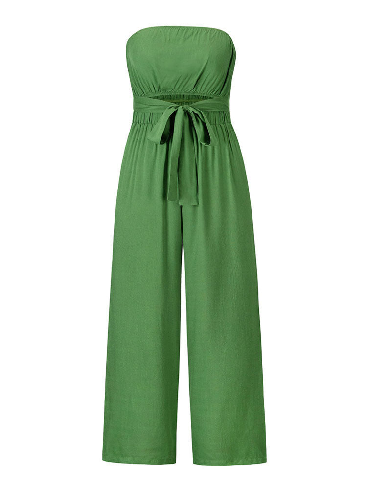 Light Sky Blue Jumpsuit Sleeveless Lace Up Backless Wide Summer Playsuit