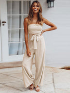 Light Sky Blue Jumpsuit Sleeveless Lace Up Backless Wide Summer Playsuit