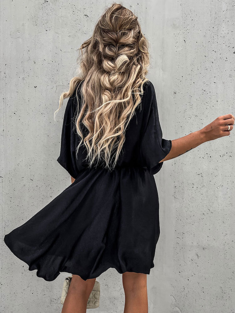 Satin Mini Dress for Women - Boho Wrap V Neck Short Sleeve Skater Dress - Summer Beach Party 2026