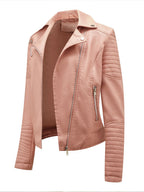 Faux Leather Moto Jacket Turndown Collar Yellow PU Relaxed Fit Spring Fall Biker Outerwear For Women