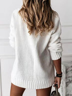 Women Pullover Sweater Apricot V-Neck Long Sleeves Acrylic Sweaters