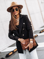 Blazer Jacket White Solid Color Turndown Collar Double Breasted Slim Fit Spring Fall Chic Street Outerwear For Women
