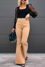 One Button Corduroy Flare Pants with Pockets