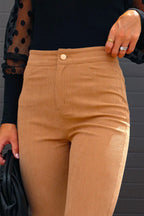 One Button Corduroy Flare Pants with Pockets