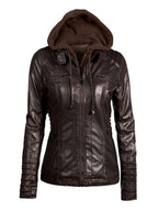 PU Leather Jacket Hooded Spring Outerwear For Women 2026