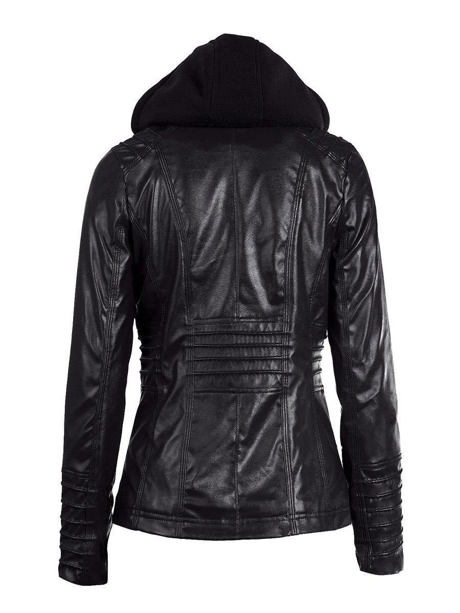 PU Leather Jacket Hooded Spring Outerwear For Women 2026