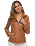 PU Leather Jacket Hooded Spring Outerwear For Women 2026