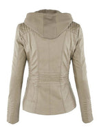 PU Leather Jacket Hooded Spring Outerwear For Women 2026