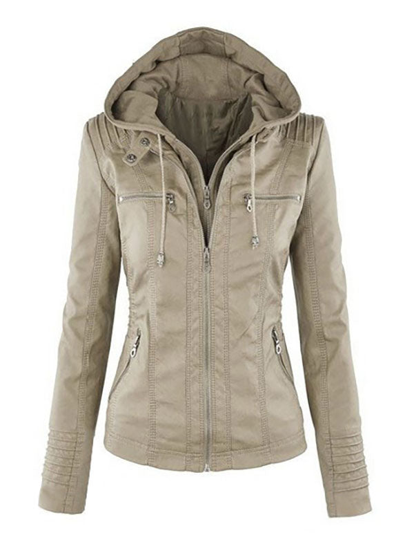 PU Leather Jacket Hooded Spring Outerwear For Women 2026