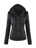 PU Leather Jacket Hooded Spring Outerwear For Women 2026