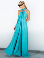 Halter Backless Women Maxi Dress - Satin Minimalist Flowy Gown - Summer Vacation Beach Party 2026