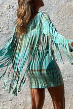 Tassel Long Sleeve Tie Dye Bodycon Dress